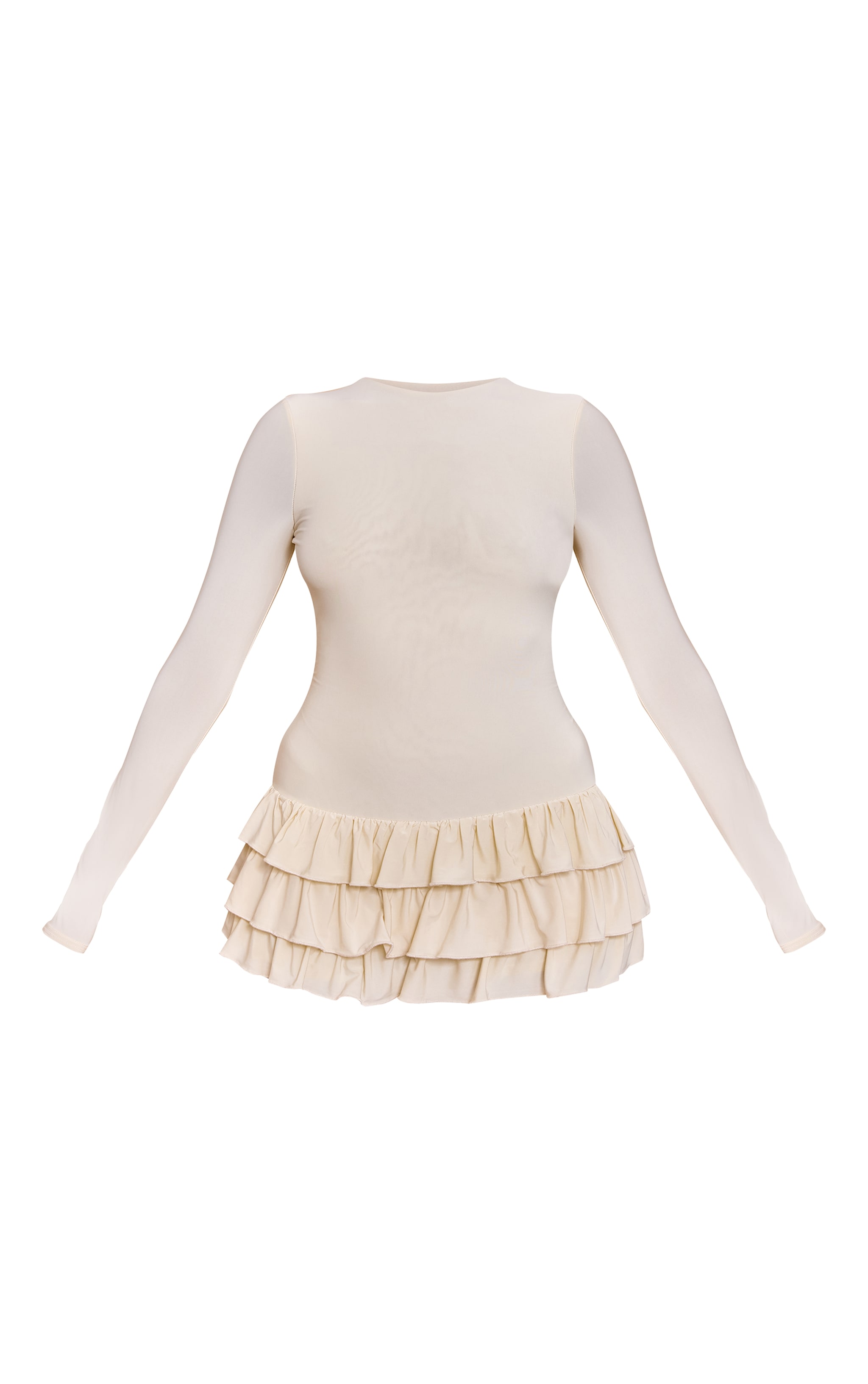 Cream Double Layer Slinky High Neck Long Sleeve Rara Skort Romper image 5