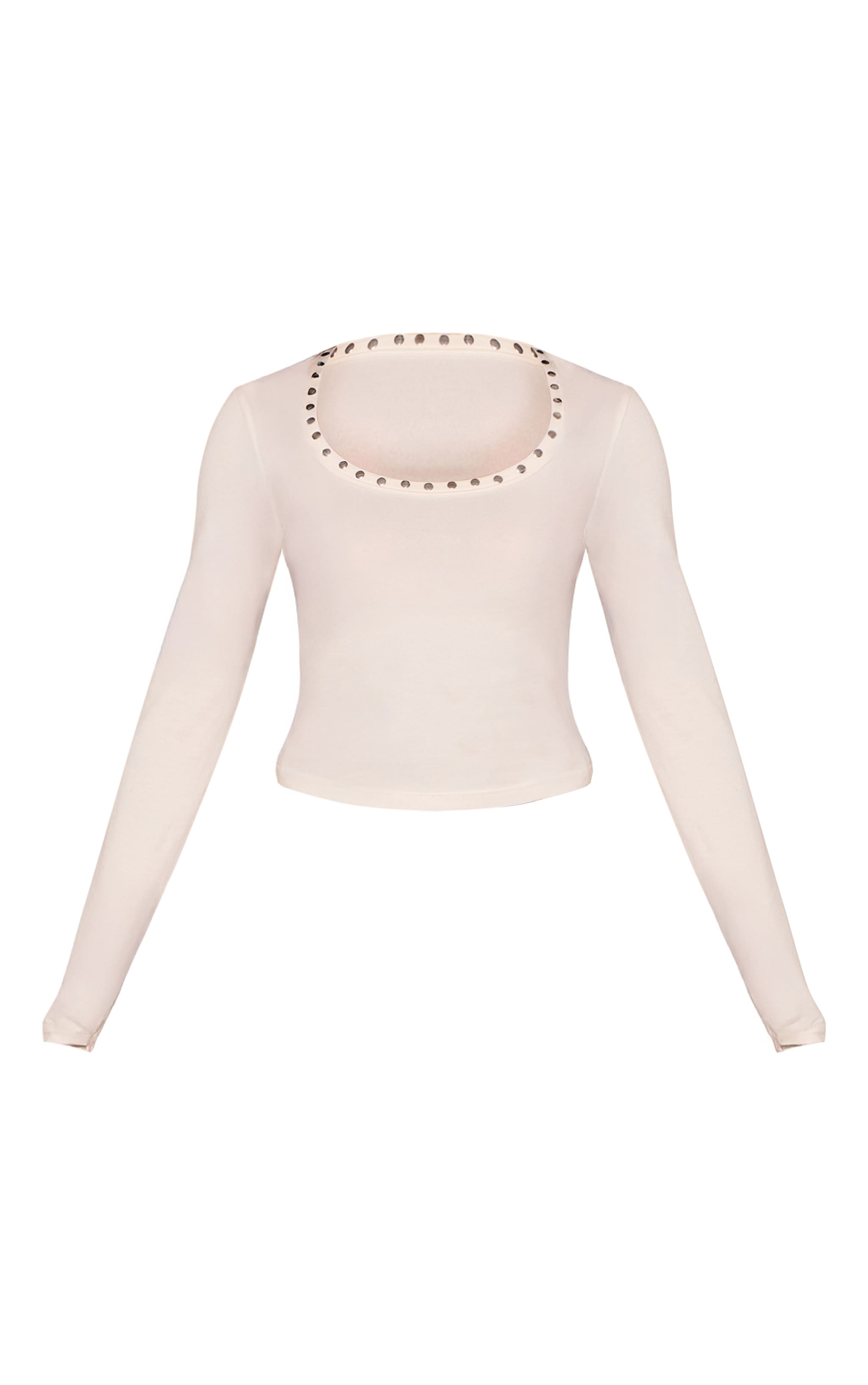 Petite Ecru Stud Long Sleeve Fitted Top  image 5