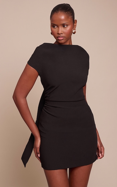 Black Woven Drape Sleeve Mini Dress