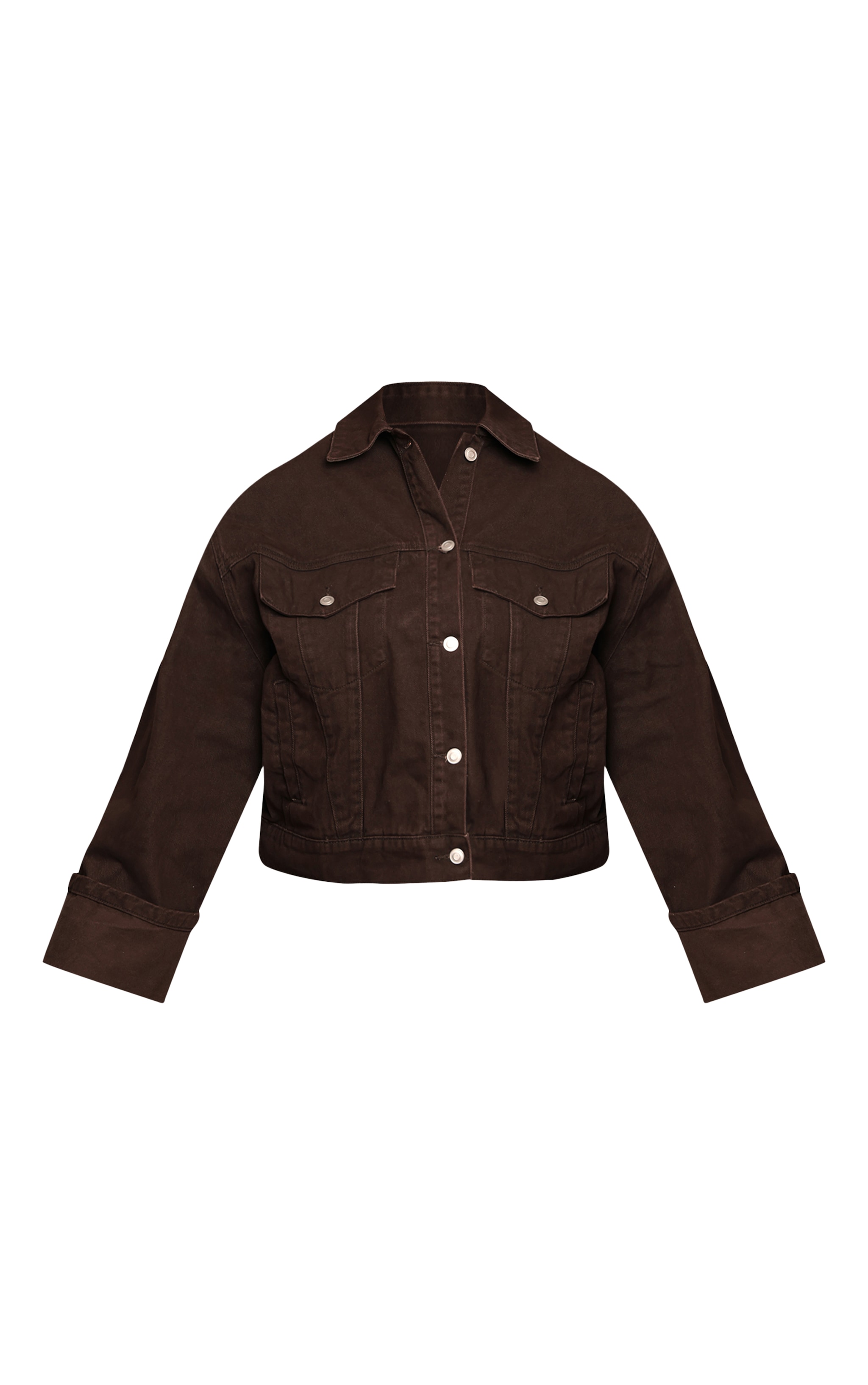 Plus Chocolate Turn Up Cuff Contrast Stitch Denim Jacket image 5