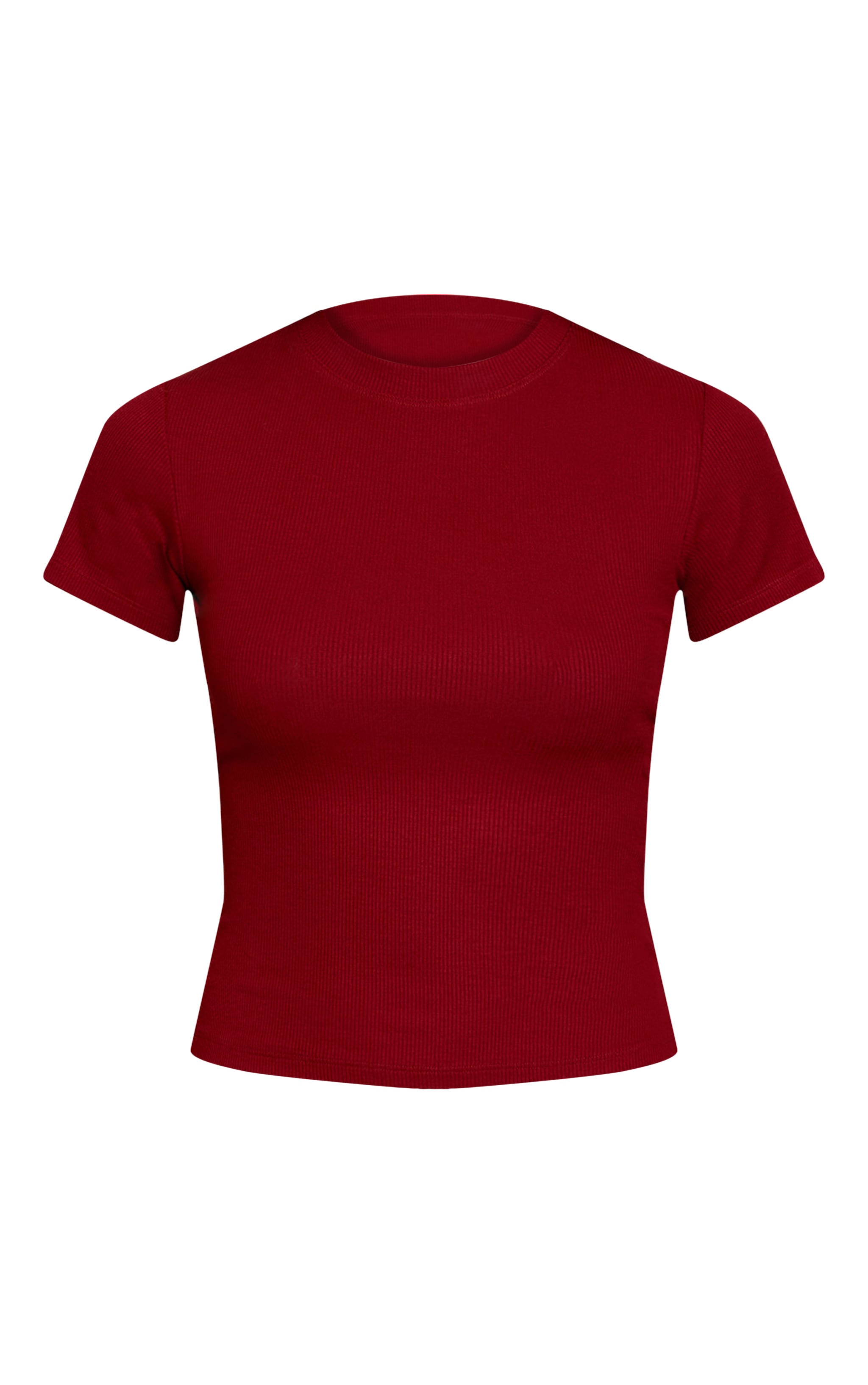 Deep Red Soft Rib Crew Neck Short Sleeve Top image 5