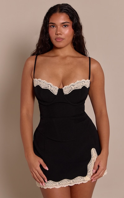 Shape Black Lace Trim Lace Up Back Corset Top