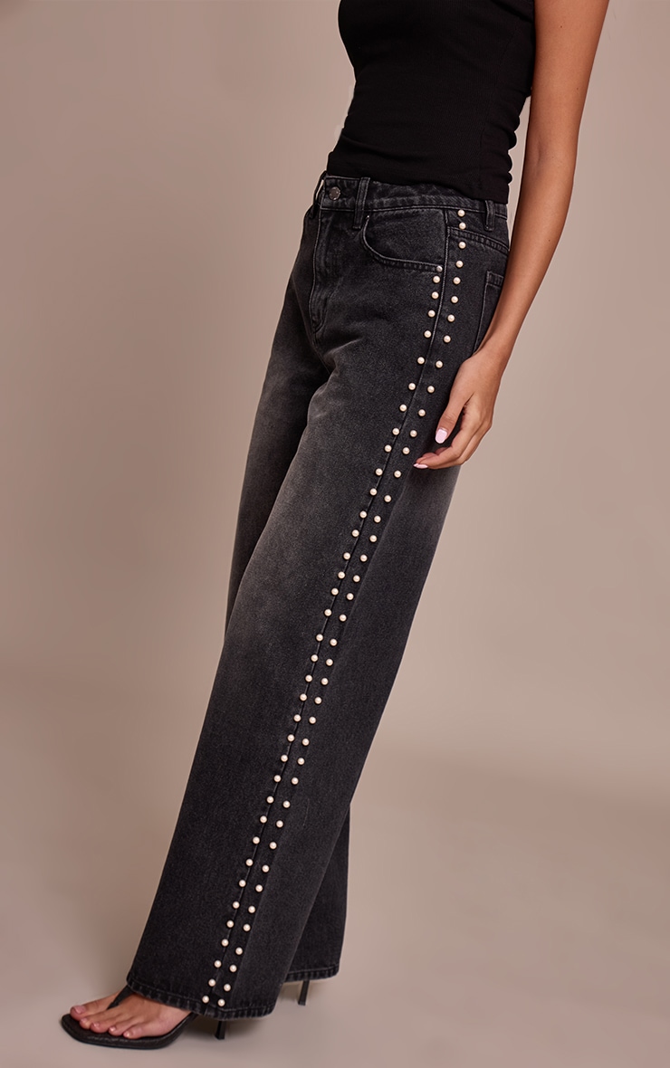 Washed Black Pearl Embellishment Jeans image 2