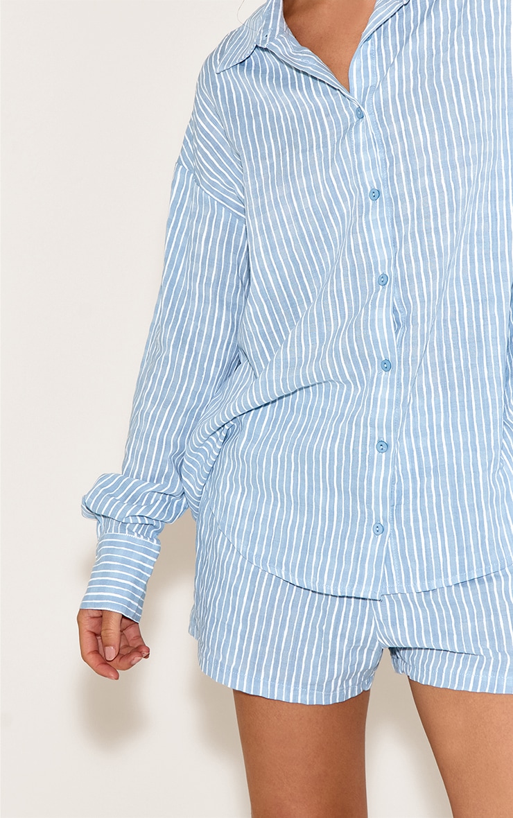 Blue Striped Linen Floaty Shorts image 1