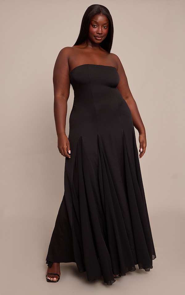 Plus Black Bandeau Chiffon Pleated Maxi Dress