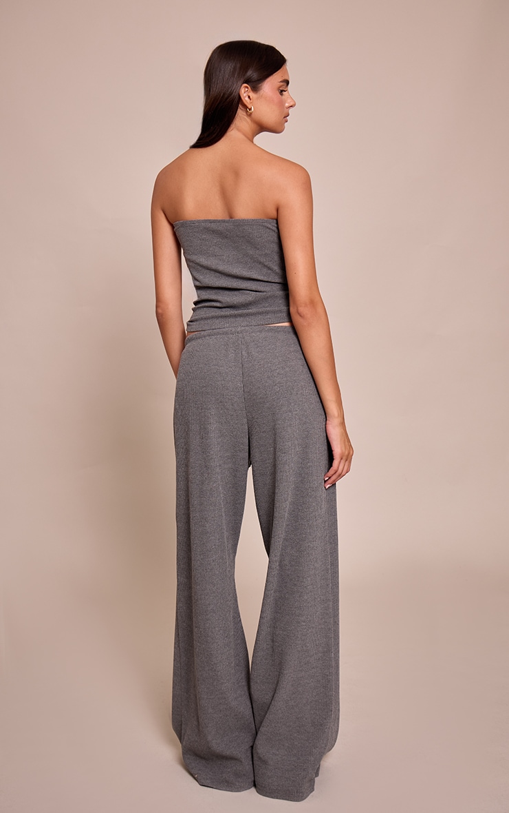 Charcoal Grey Drawstring Slouchy Wide Leg Pants image 3