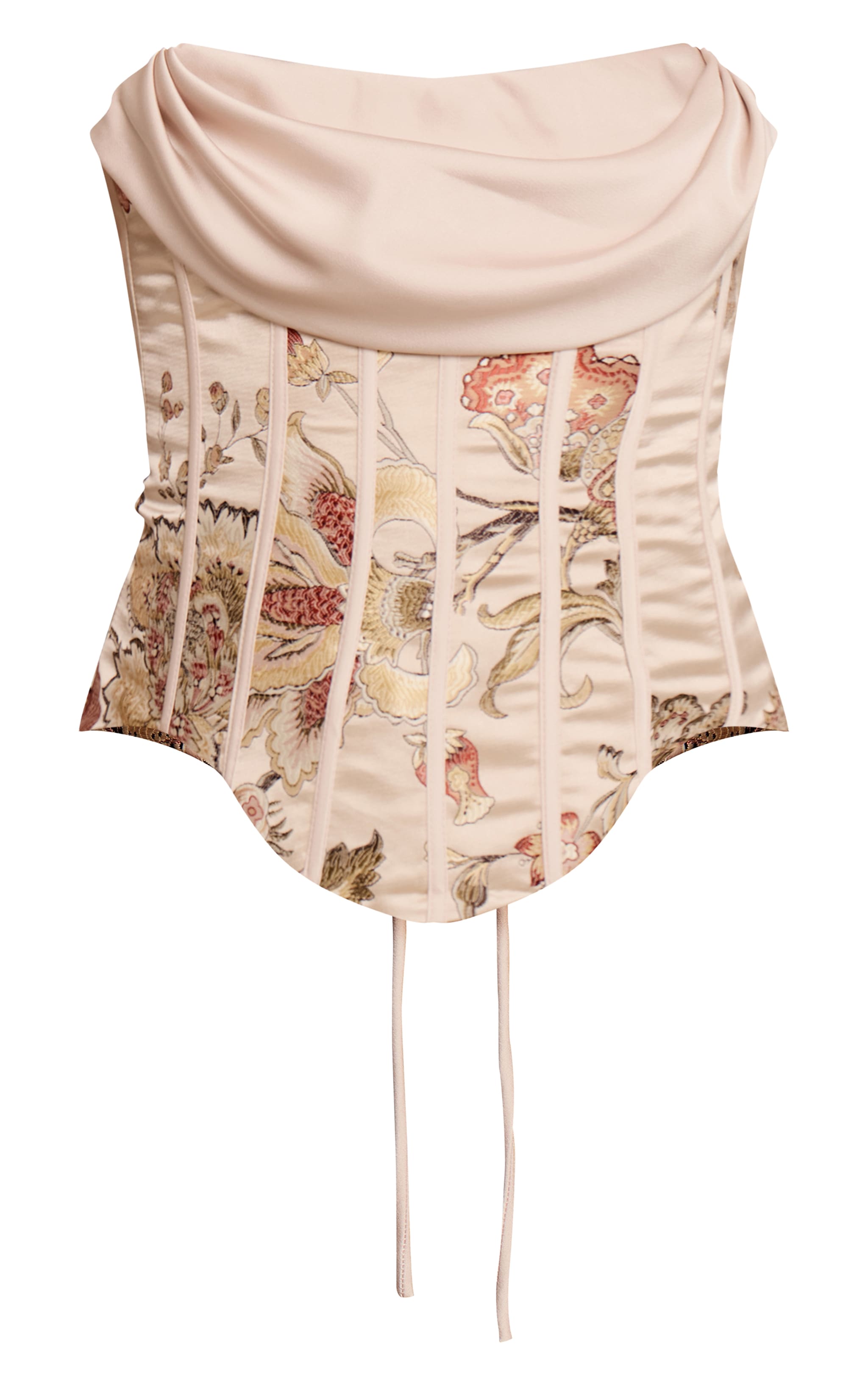 Multi Floral Jacquard Embroidered Satin Drape Corset image 5