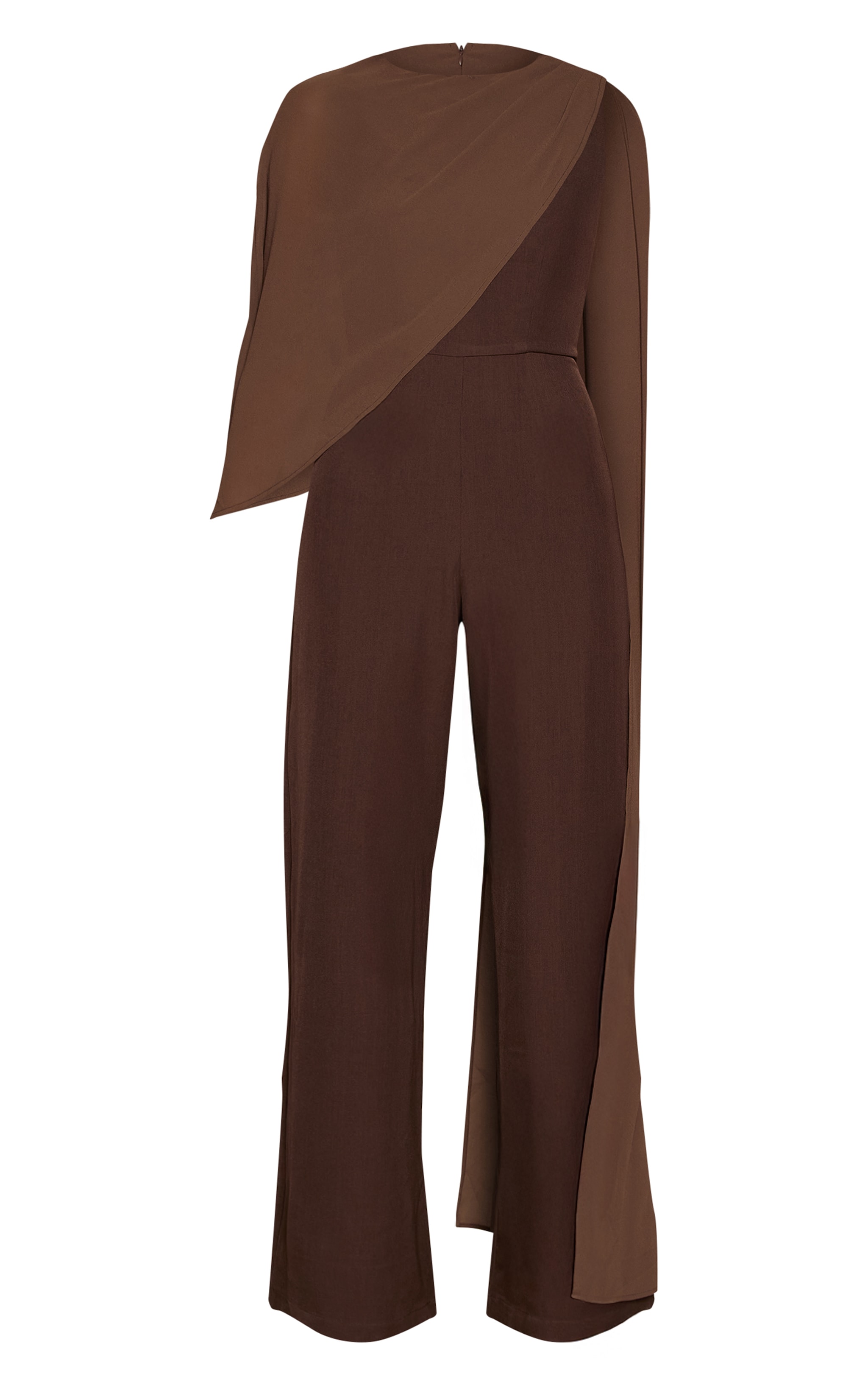 Chocolate Chiffon Cape Detail Straight Leg Jumpsuit image 5