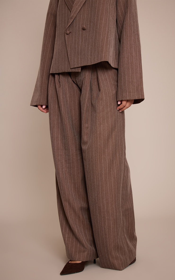 Chocolate Brown Pinstripe Pleated Wide Leg Pants image 2