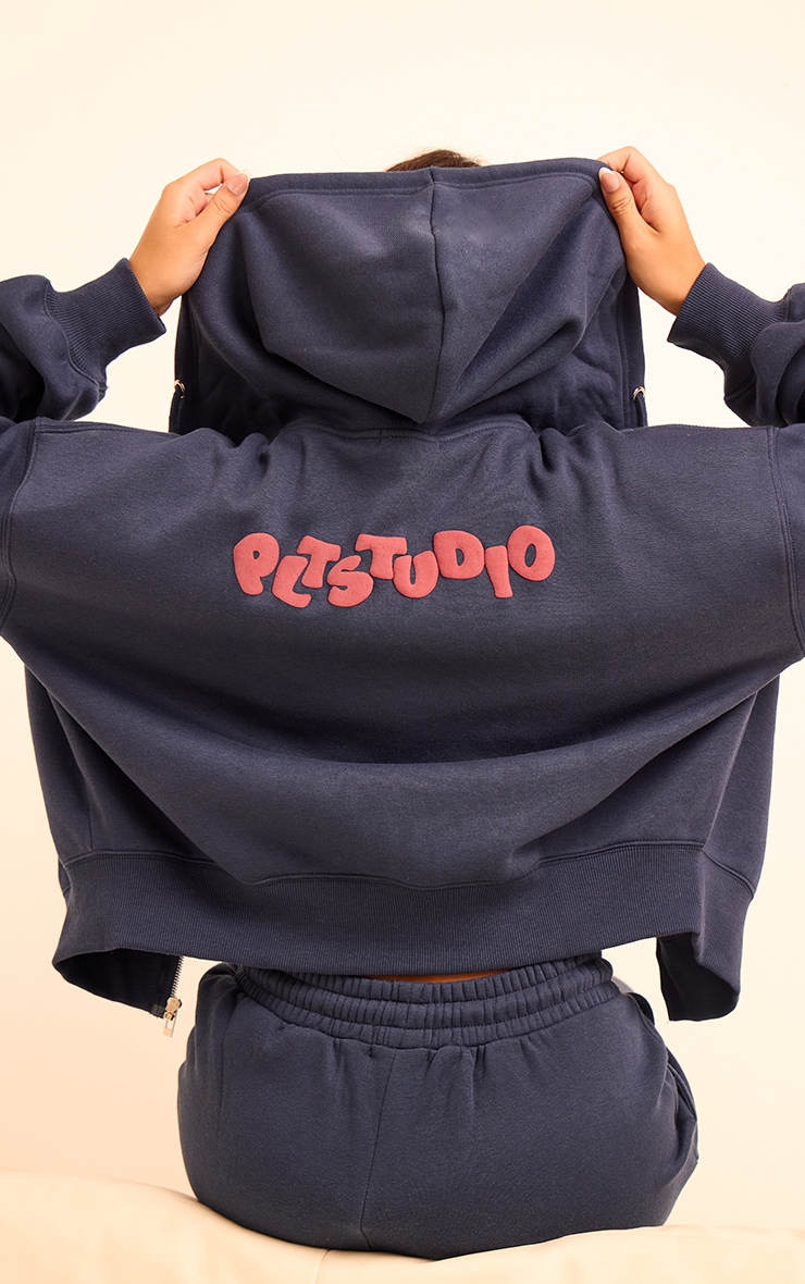 Midnight Blue PLT Studio Archive Puff Print Zip Up Jacket image 4