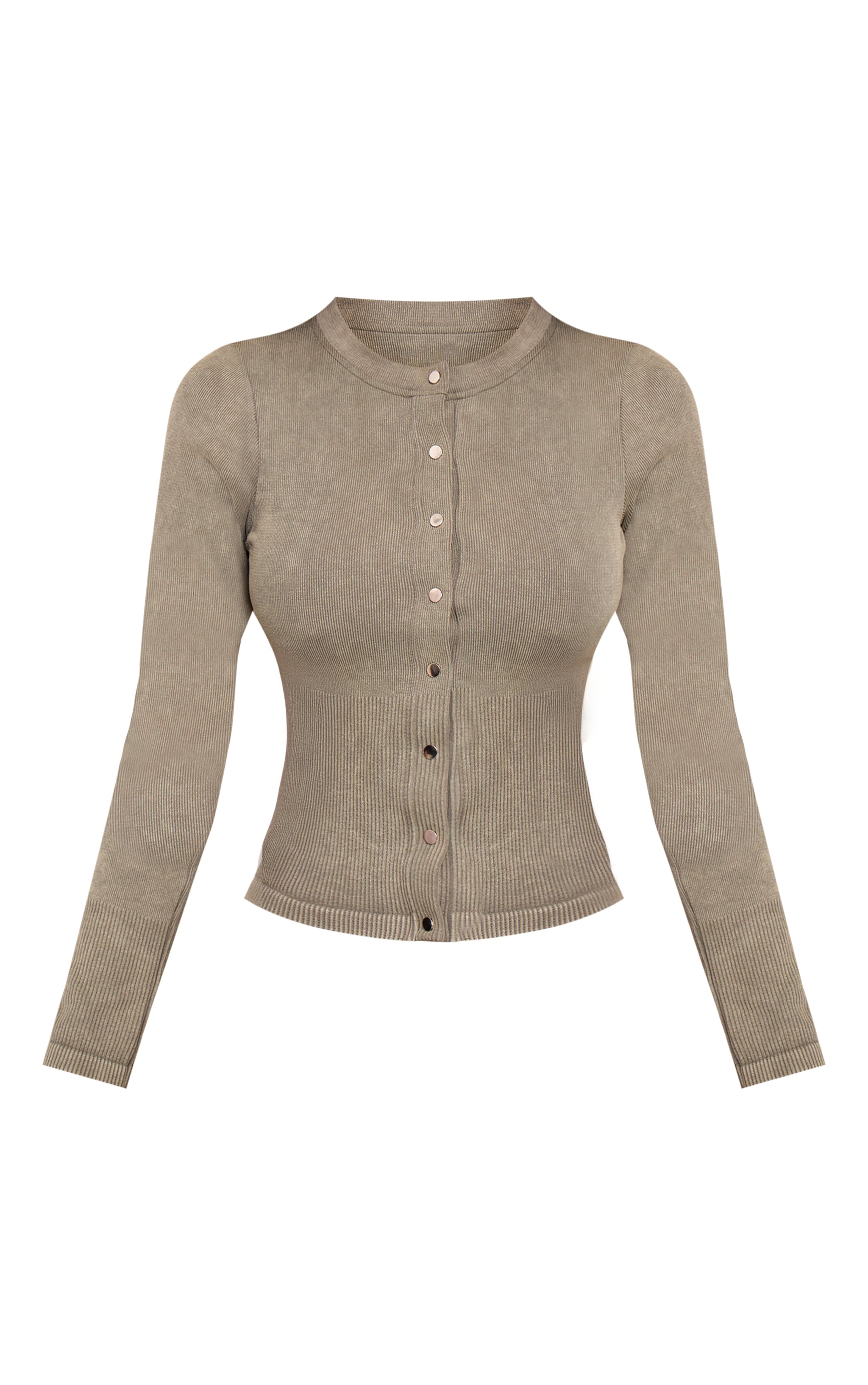 Petite Top long côtelé vert olive boutonné à contours et manches longues image 5