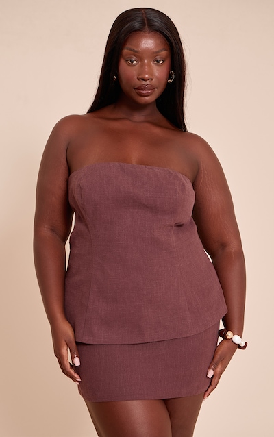Plus Deep Chocolate Premium Linen Longline Bandeau Top