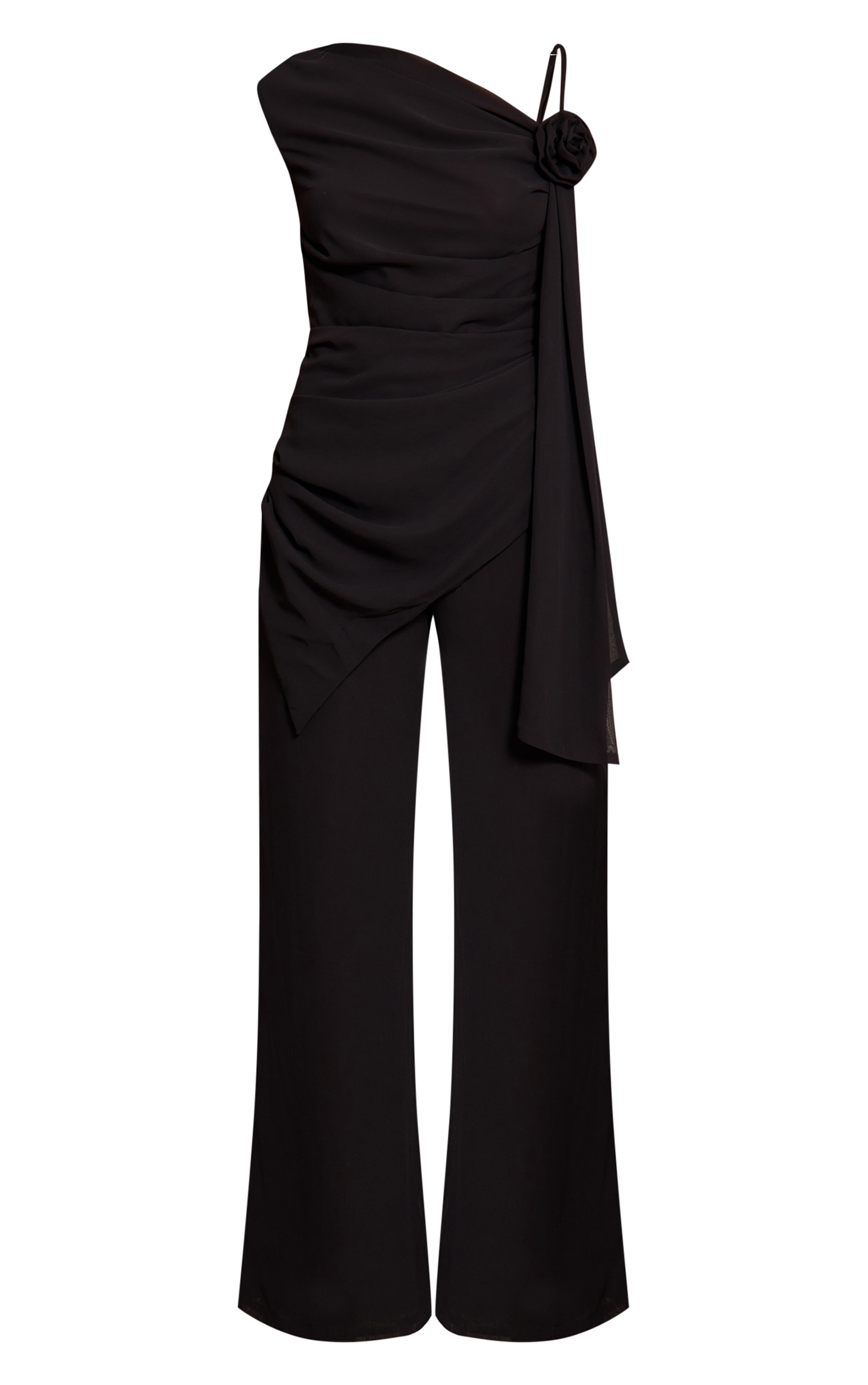 Black Chiffon Corsage Detail Wide Leg Jumpsuit image 5