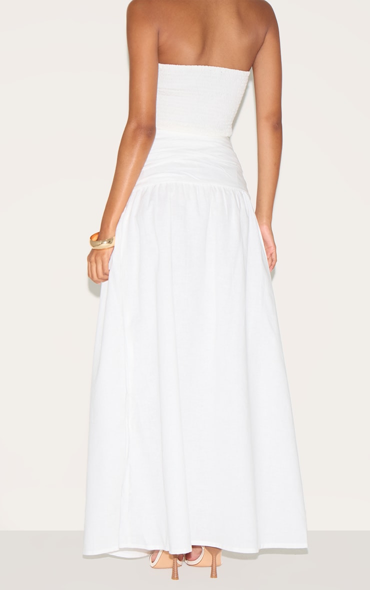 White Cotton Ruched Waist Maxi Skirt image 3
