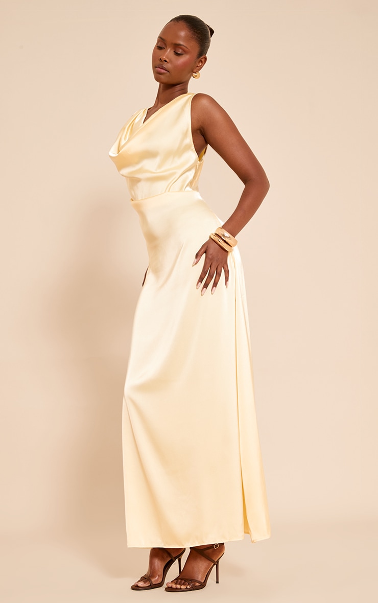 Yellow Satin Extreme Cowl Maxi Dress image 3
