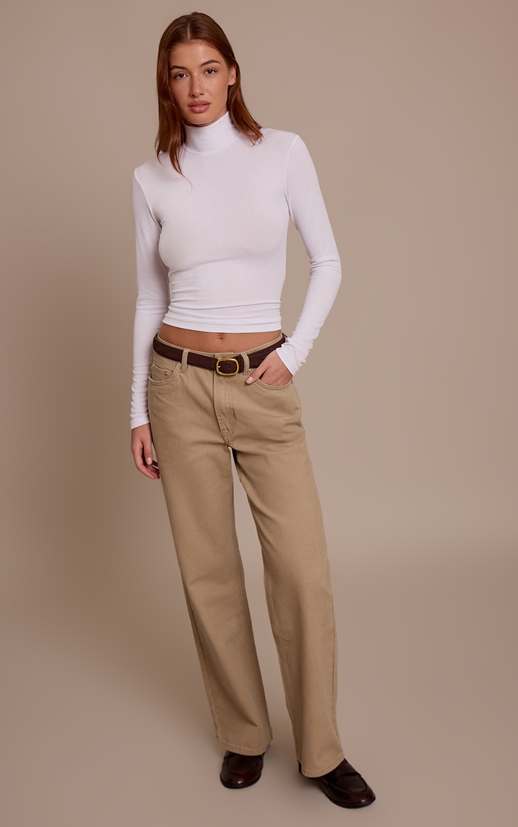 Sand Mid Waist Straight Leg Denim Jeans