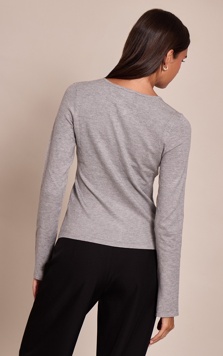 Grey Marl Button Through Fine Knit Cardigan image 2
