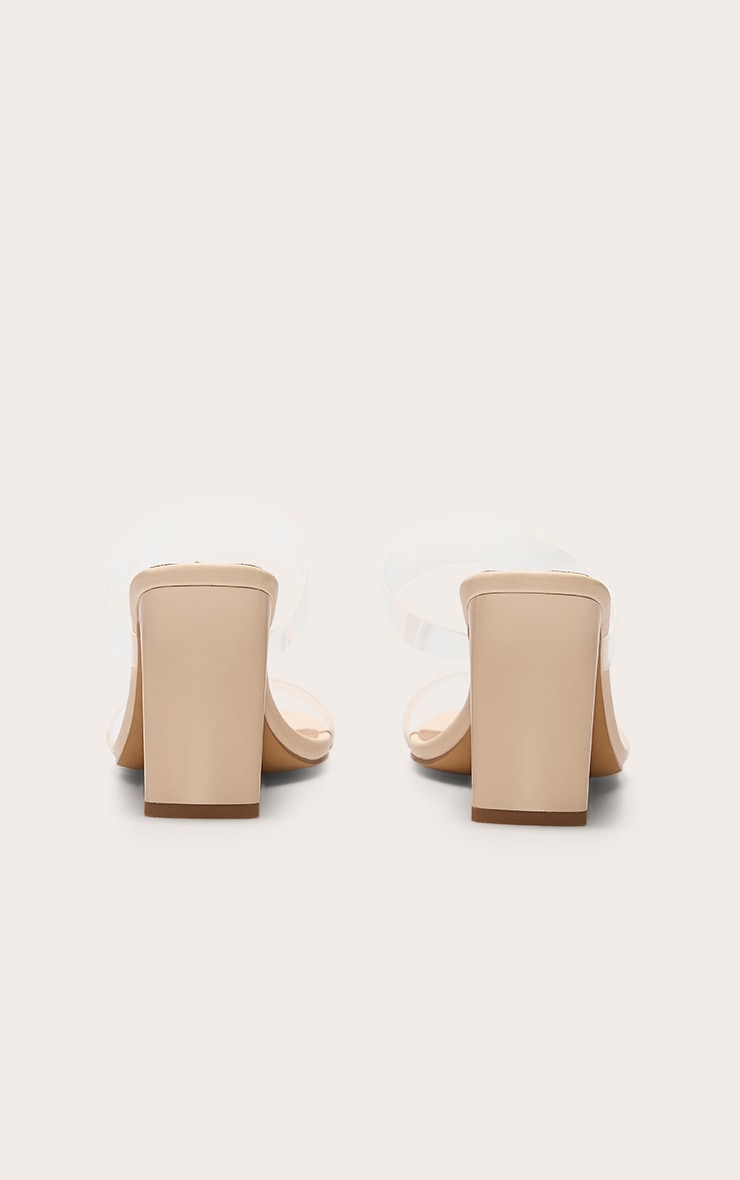 Nude Pu Square Toe Perspex Straps High Thin Block Heeled Mules image 4