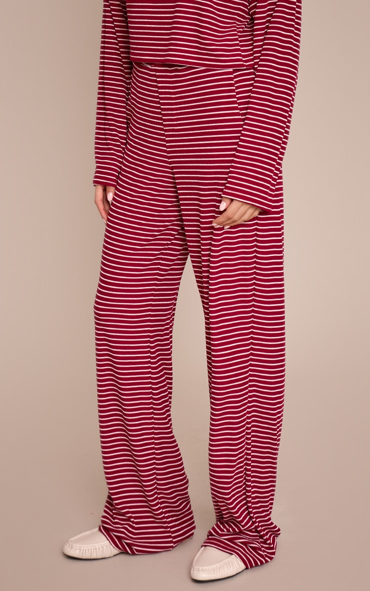 Burgundy Striped  Boyfriend Style Wide Leg Trousers image 2