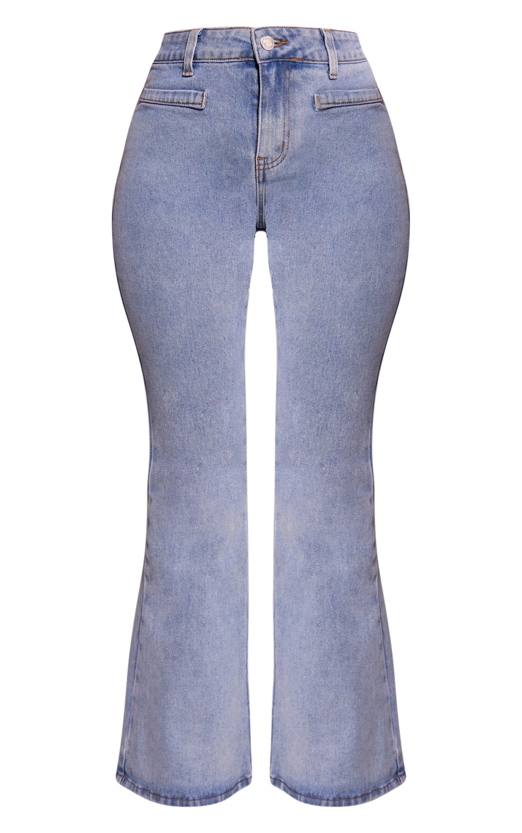  Petite Light Blue Front Pocket Flare Denim Jeans image 5