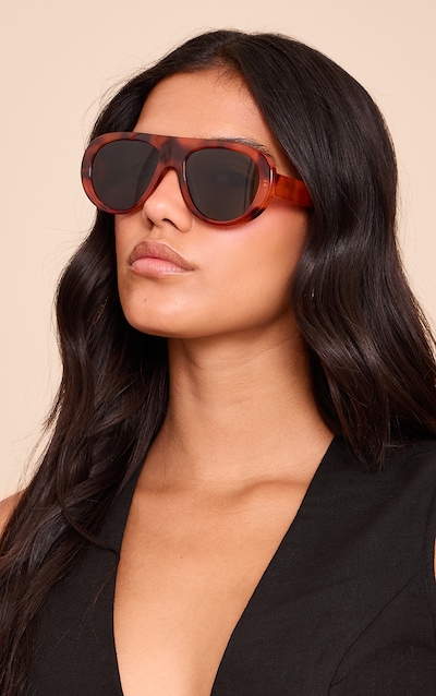 Lunettes de soleil aviateur à monture épaisse couleur écaille de miel