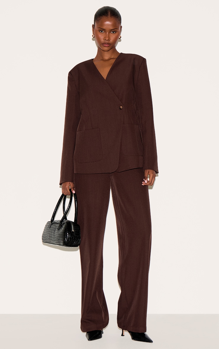 Dark Brown Tailored Woven Mid Rise Pants image 1
