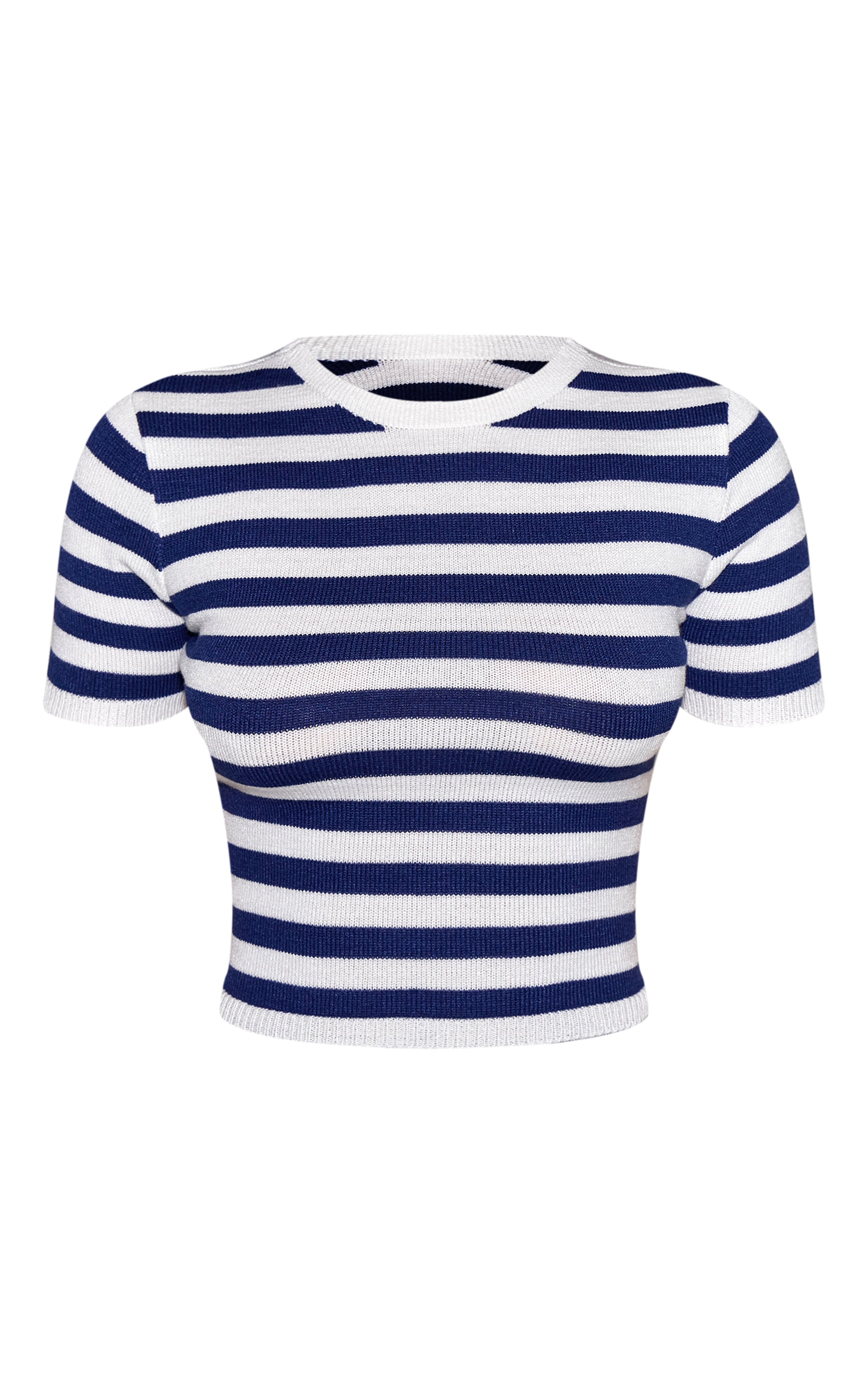 Petite Crop top en maille tricot bleu marine à rayures et mancherons image 5