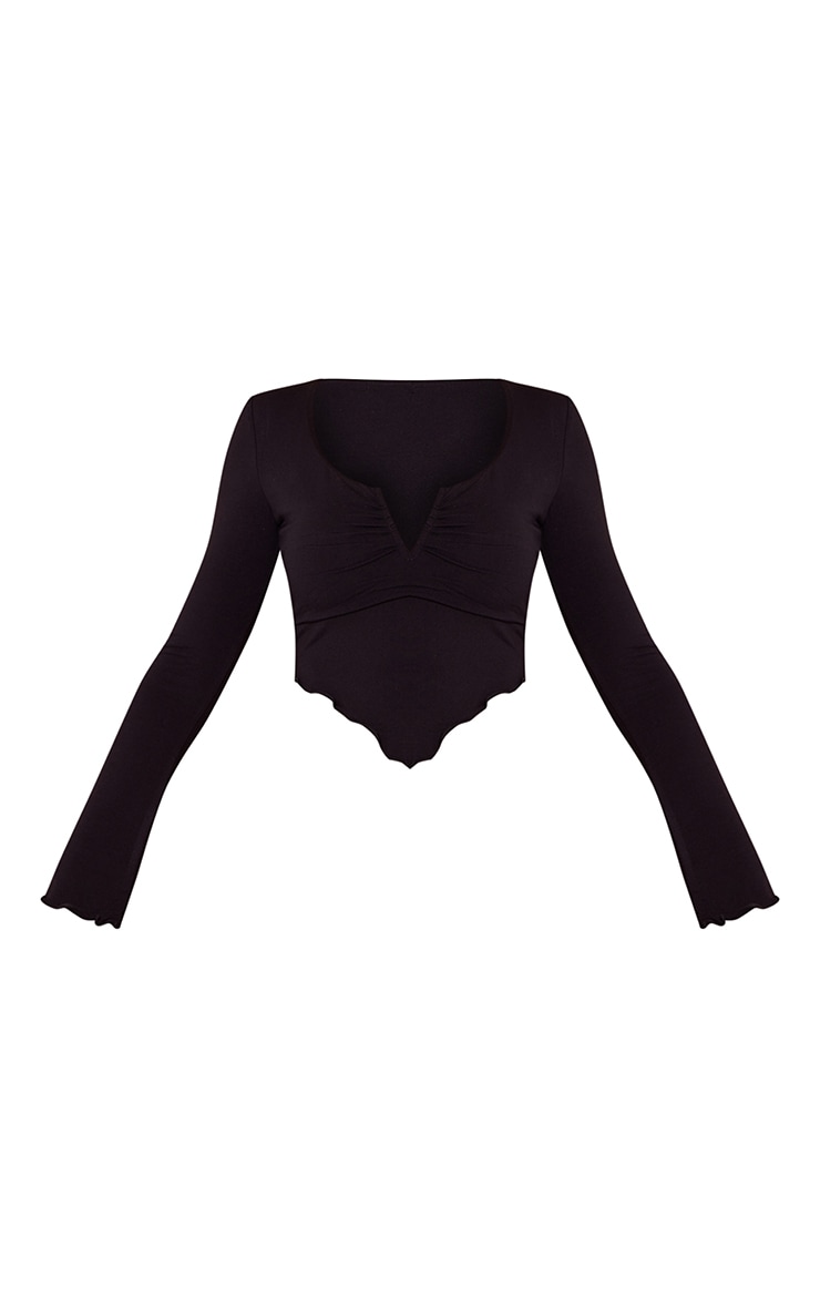 Crop top en jersey noir à décolleté en V et devant froncé image 5