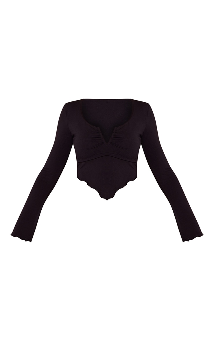 Black Jersey V Bar Ruched Front Crop Top image 5