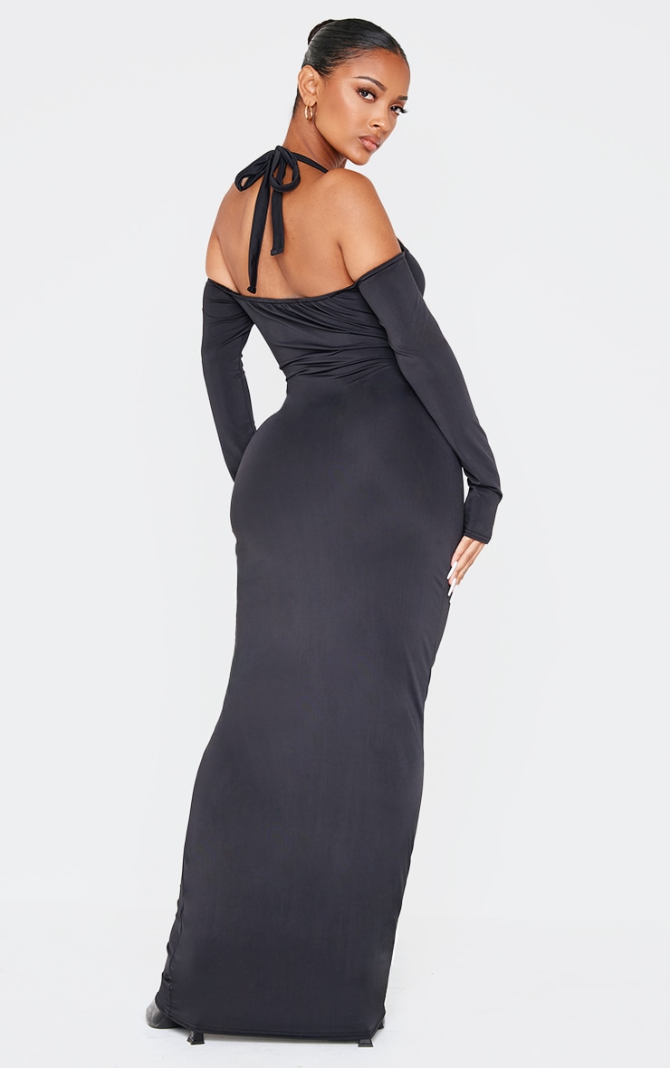 Shape Black Sculpt Bardot Halter Tie Maxi Dress image 2