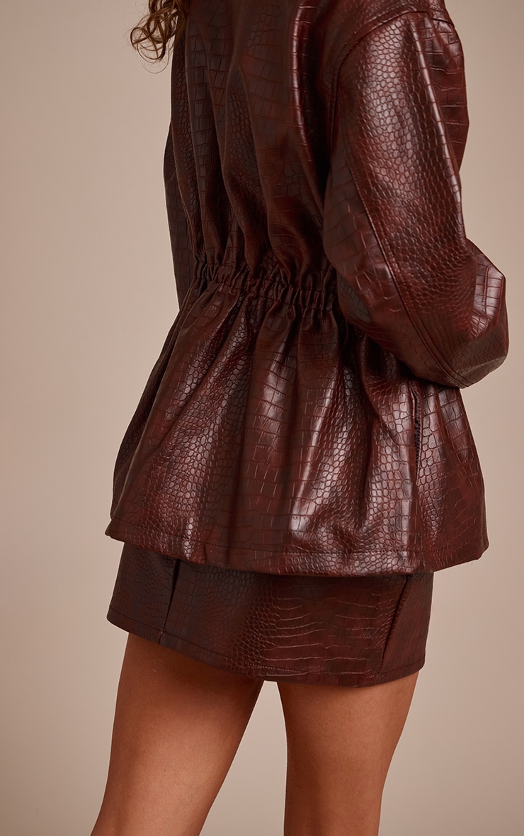 Brown Croc Faux Leather Mini Skirt image 3