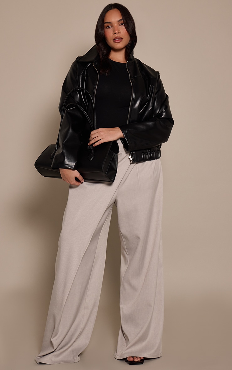 Plus Grey Woven Wrap Front Trousers