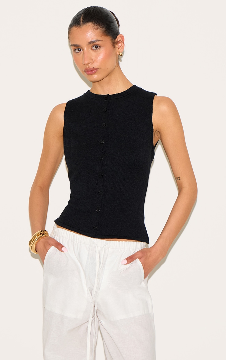 Tall Black Button Through Sleeveless Top image 1
