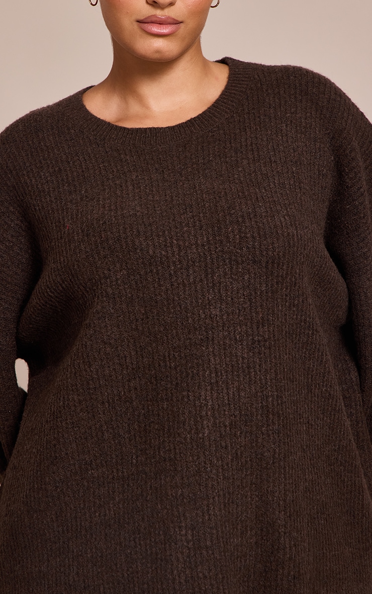 Plus Chocolate Round Neck Knit Raglan Sleeve Sweatshirt image 4