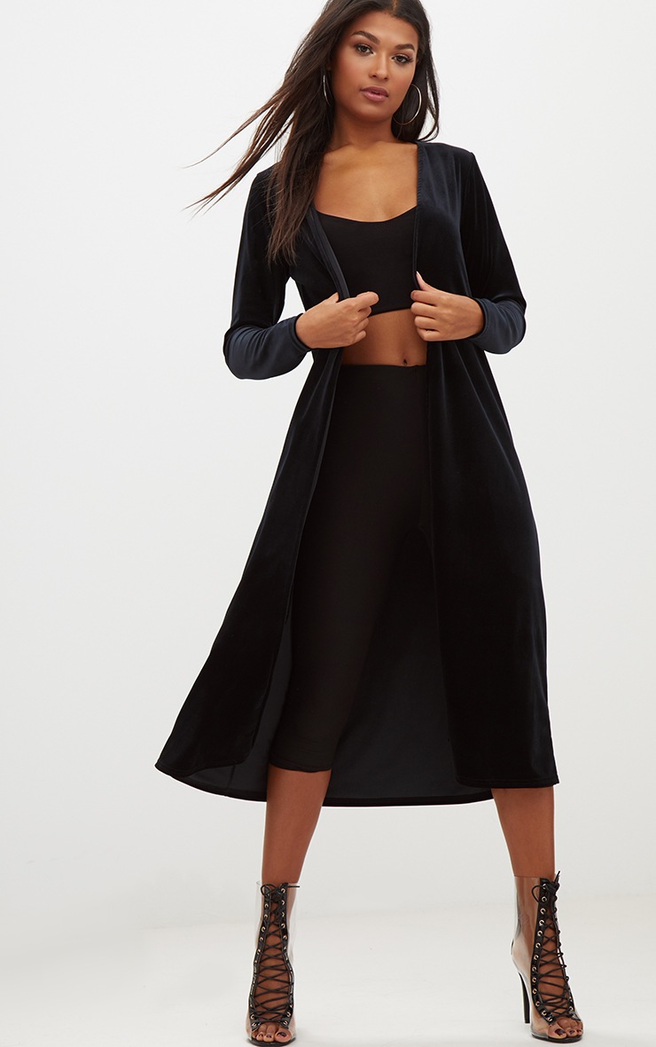 Black Velvet Longline Kimono PrettyLittleThing