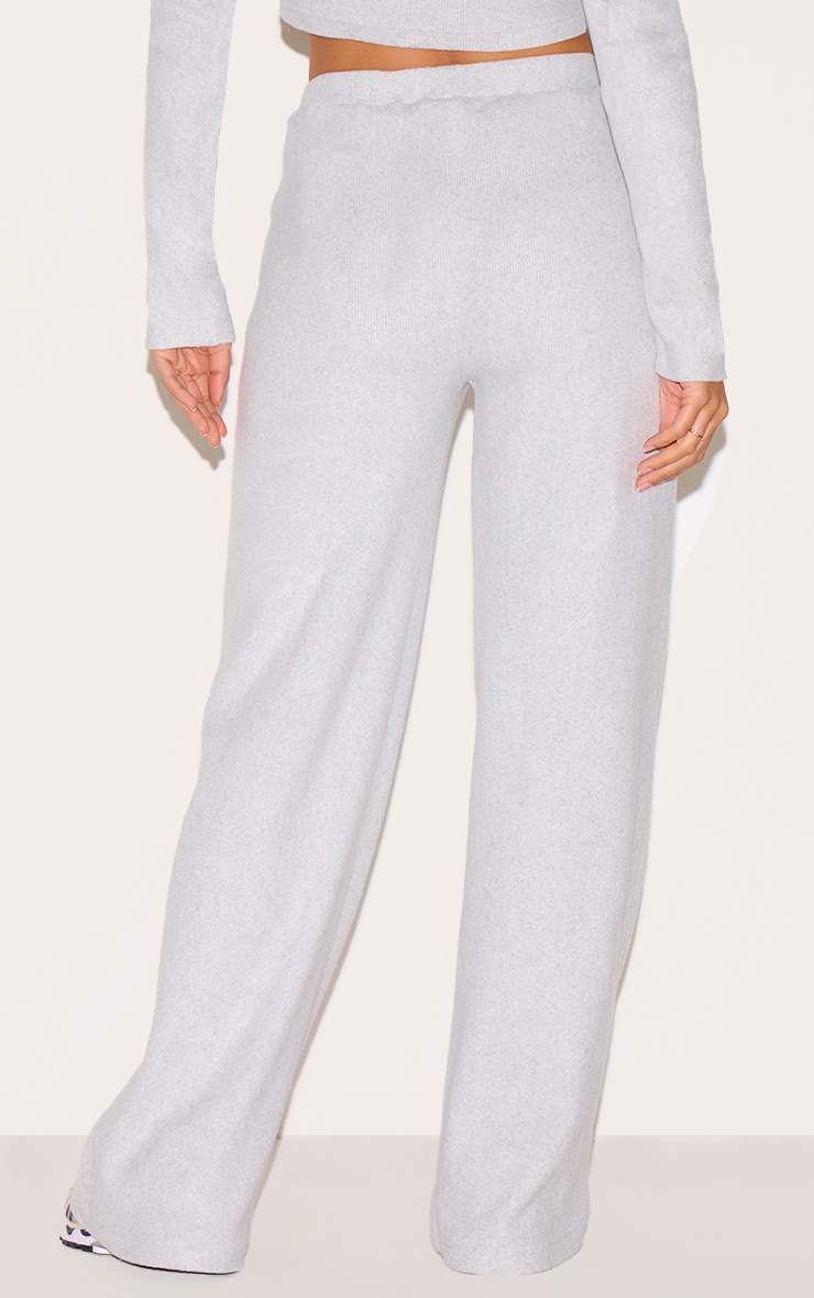 Ash Grey Brushed Rib Wide Leg Pants image 3