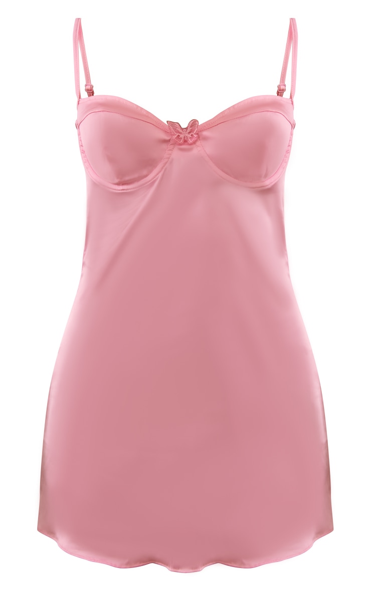  Pink Satin Butterfly Low Back Underwired Night Dress image 5