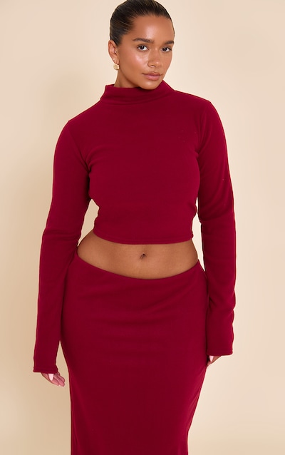 Shape Burgundy Micro Rib Long Sleeve Polo Top