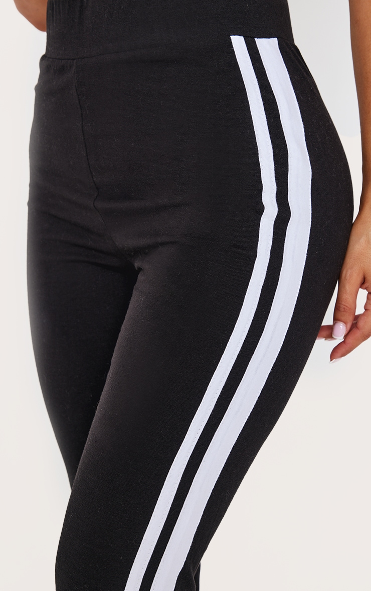 Petite Black Jersey Slim Fit Stripe Detail Flared Pants image 4