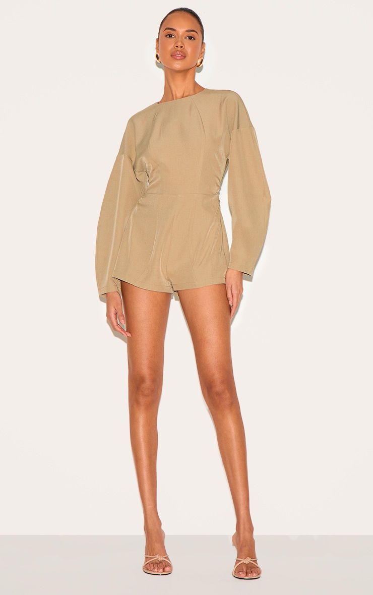  Stone Tailored Woven High Neck Cocoon Sleeve Playsuit image 3