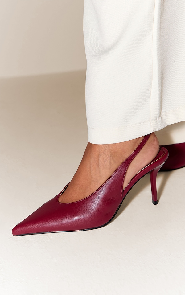 Oxblood Pu Pointed Toe Slingback Heels