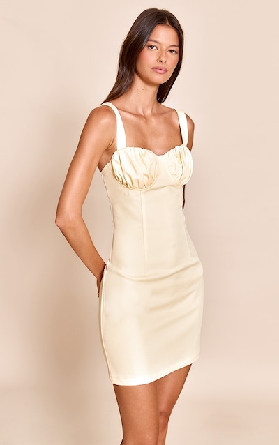 Lemon Ruched Cup Detail Sleeveless Bodycon Dress