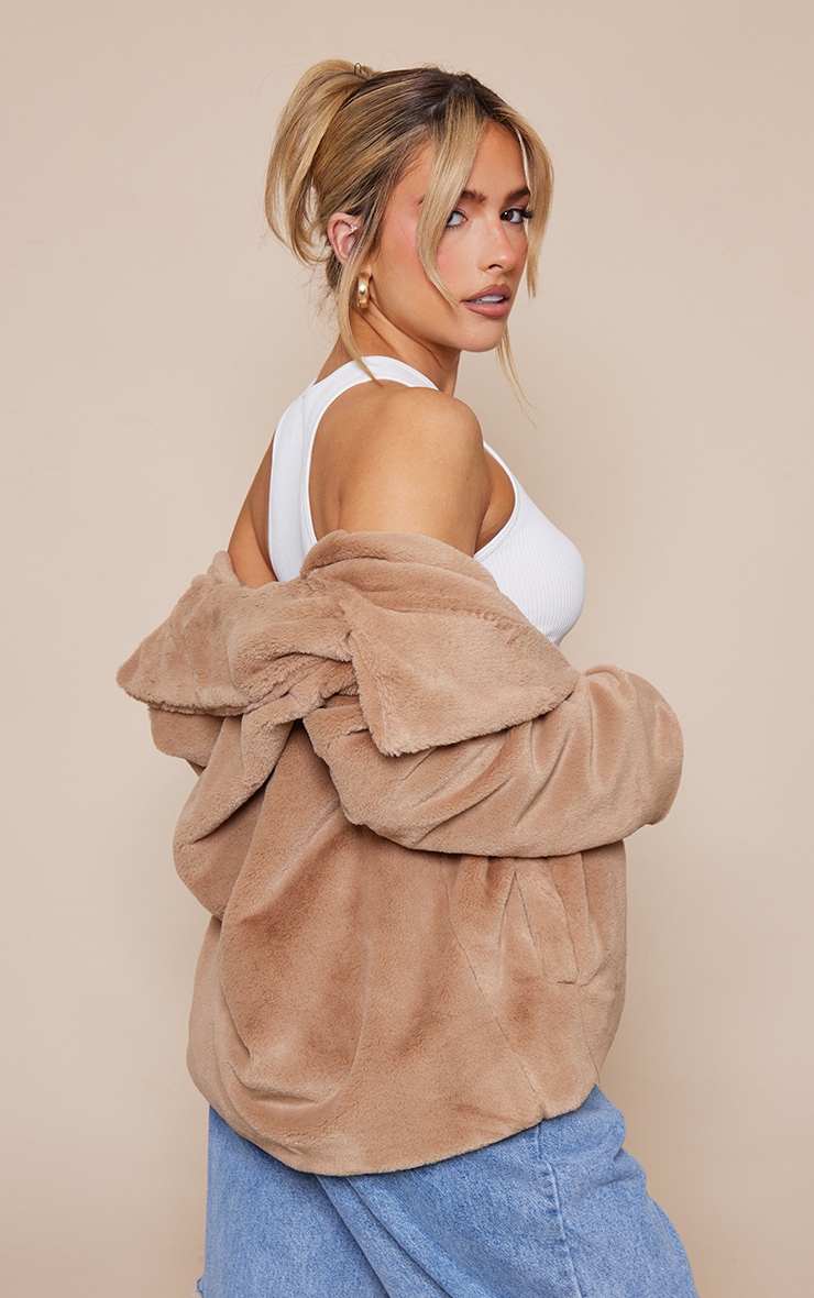 Camel Faux Fur Cropped Coat image 2