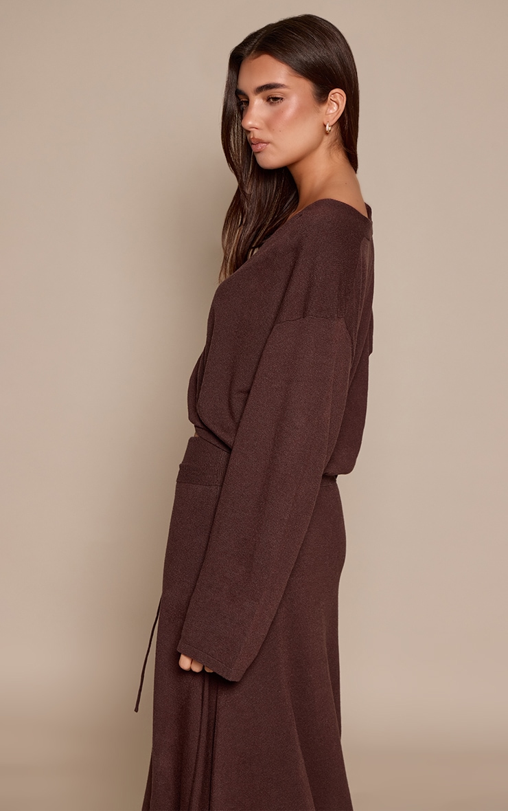 Chocolate Floaty Wrap Sheer Knit Cardigan image 2