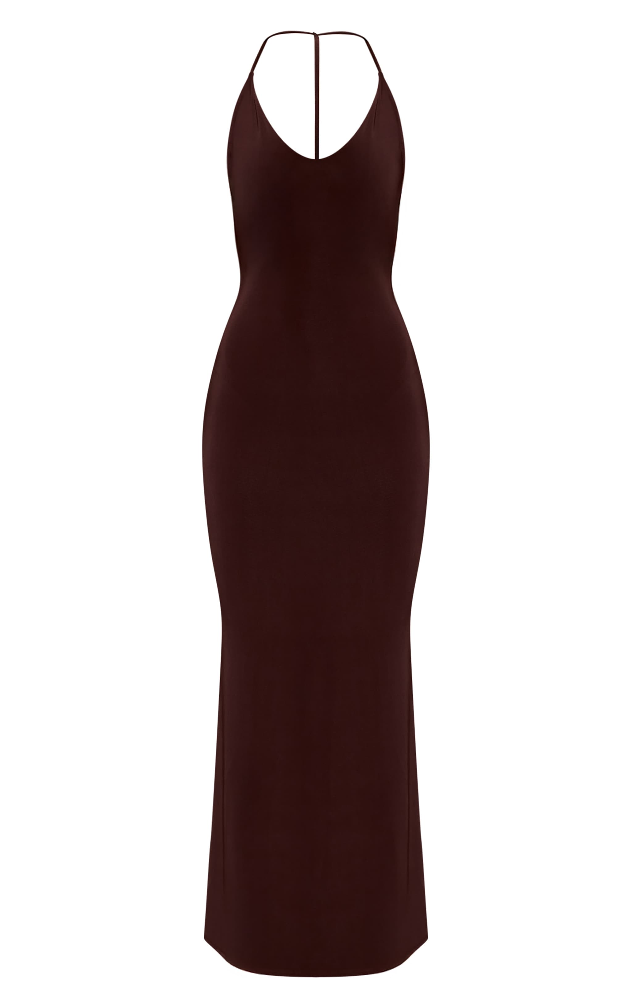 Chocolate Double Layer Slinky Scoop Neck Open Back Dress image 5