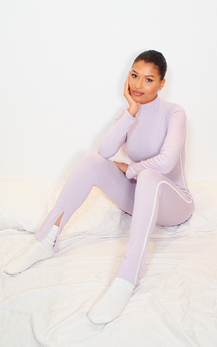 Lilac Sports Stripe High Neck Jumpsuit