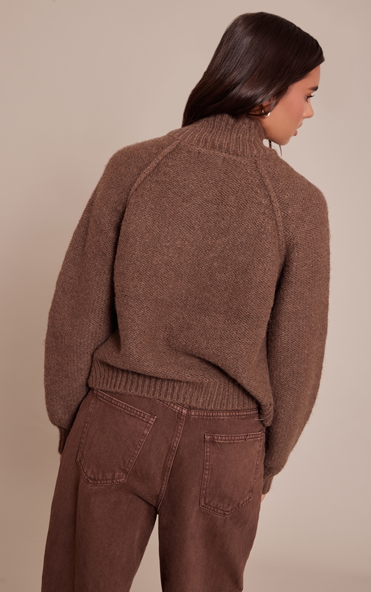 Chocolate Zip Up Pocket Detail Knitted Cardigan image 2
