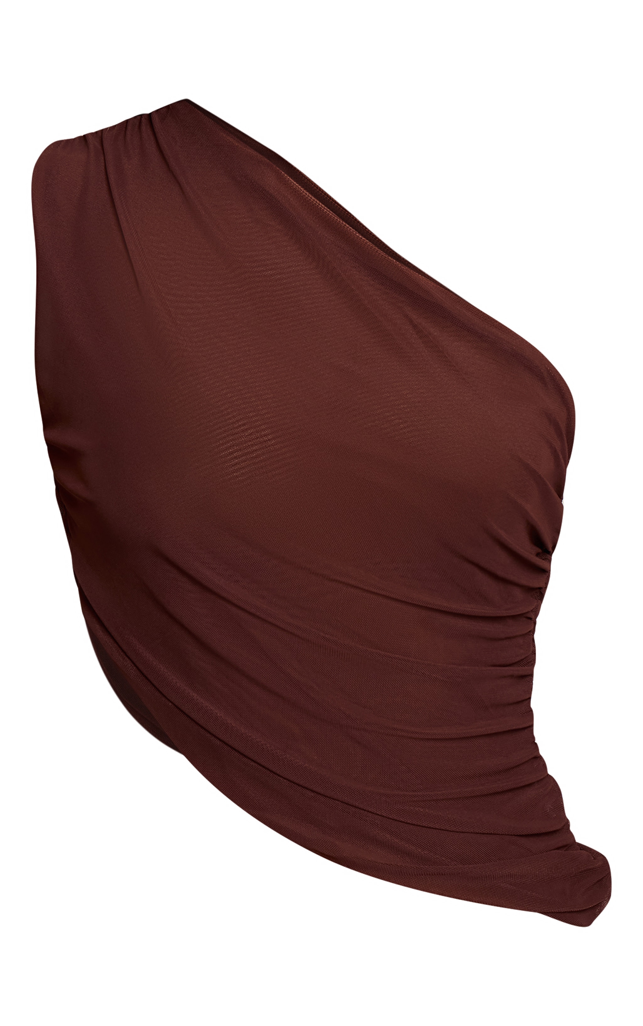 Chocolate Mesh Asymmetric One Shoulder Top image 5