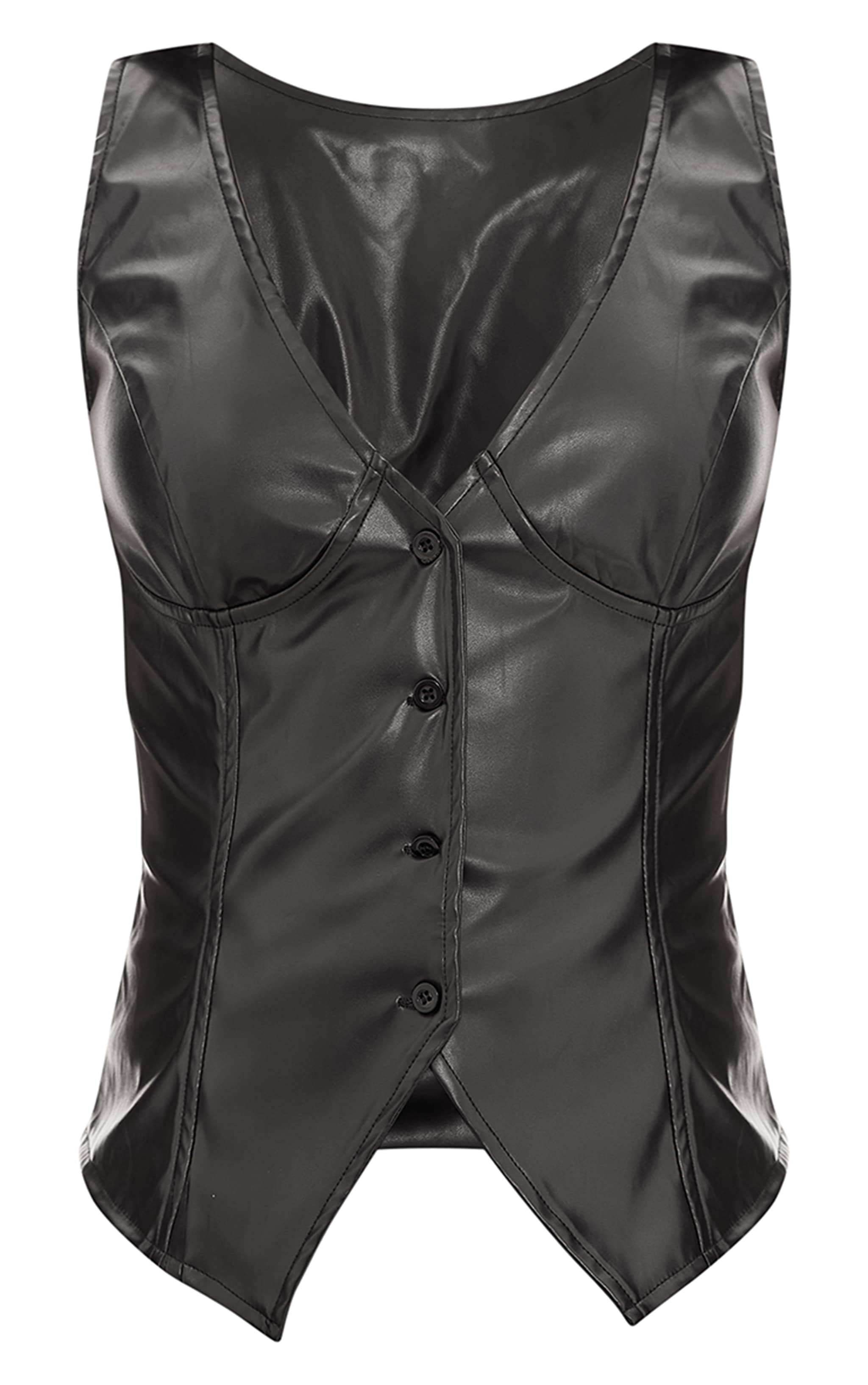 Black Faux Leather Plunge Waistcoat image 5