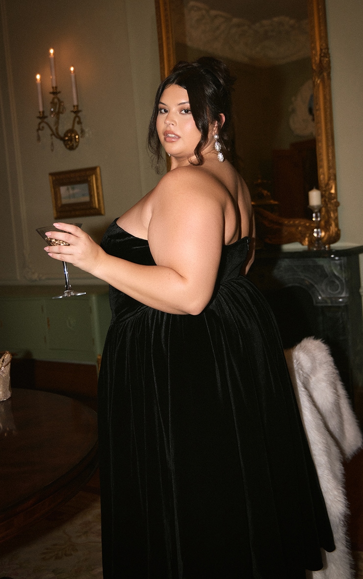 Plus Robe bustier longue droite en velours noir image 3